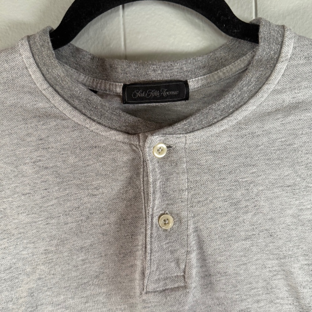 Men's Saks Fifth Ave Heathered Henley Shirt 100% Cotton Size M